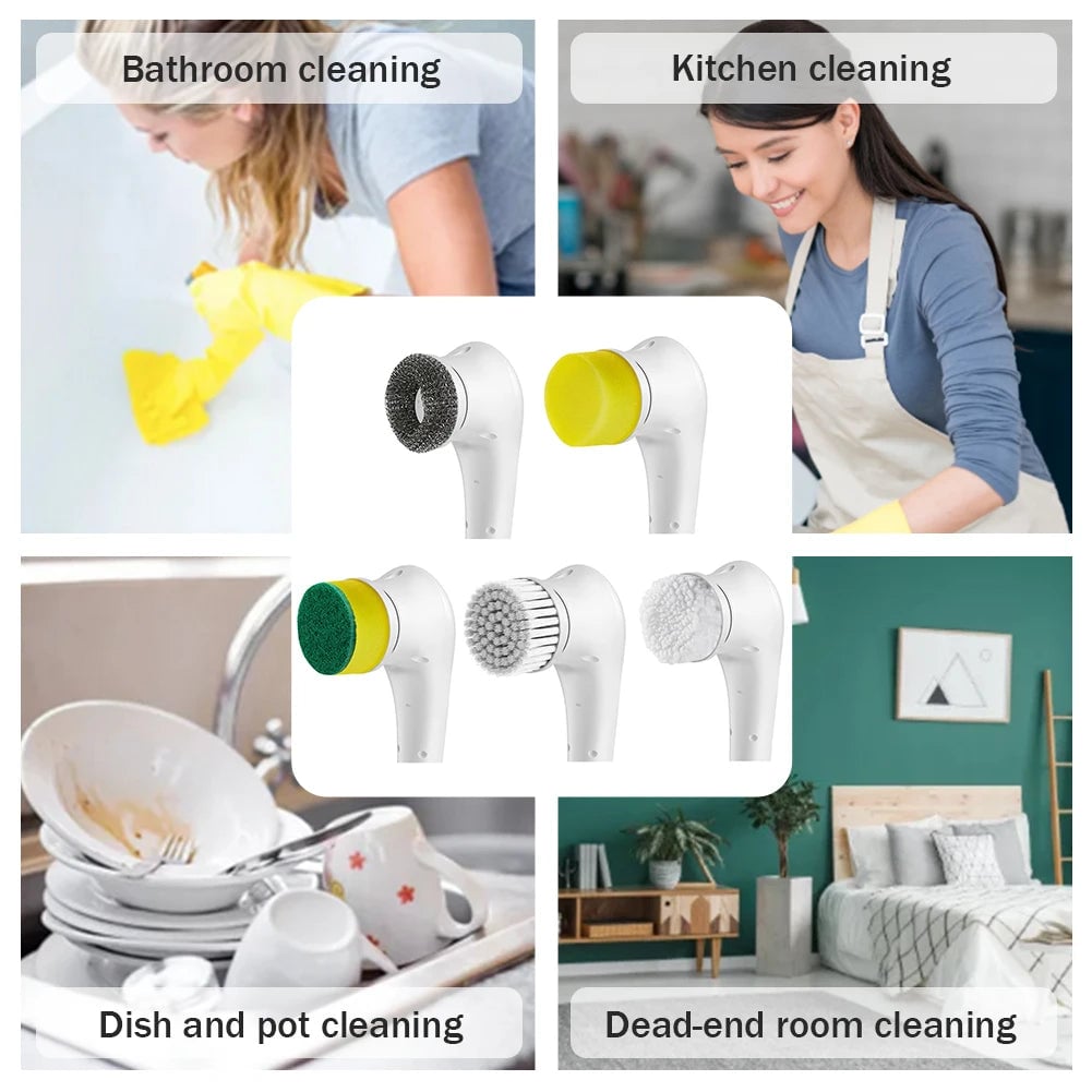 Electric Spin Cleaning Brush 5-Head Wireless Handheld Scrubber
