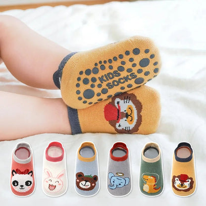 6 Pairs Kids Cotton Non Slip Socks Cartoon Animal Pattern Baby