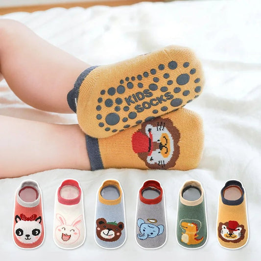 6 Pairs Kids Cotton Non Slip Socks Cartoon Animal Pattern Baby