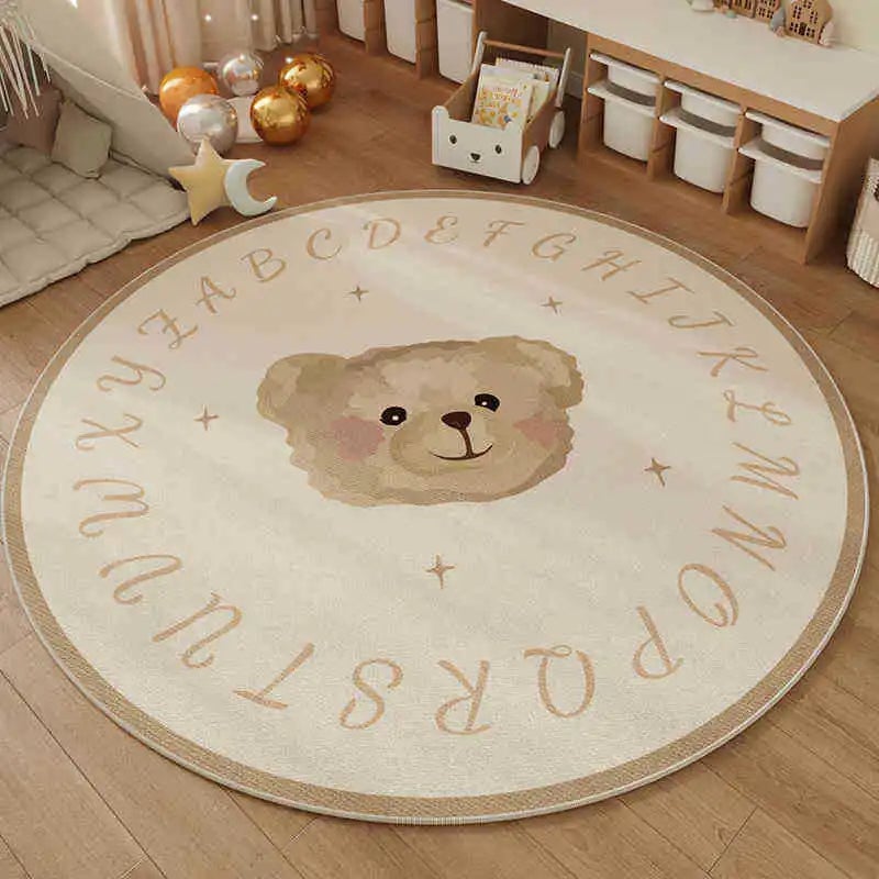 Soft Non-Slip Round Kids ABC Alphabet Mat - Bear Design Nursery Rug