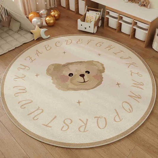 Soft Non-Slip Round Kids ABC Alphabet Mat - Bear Design Nursery Rug
