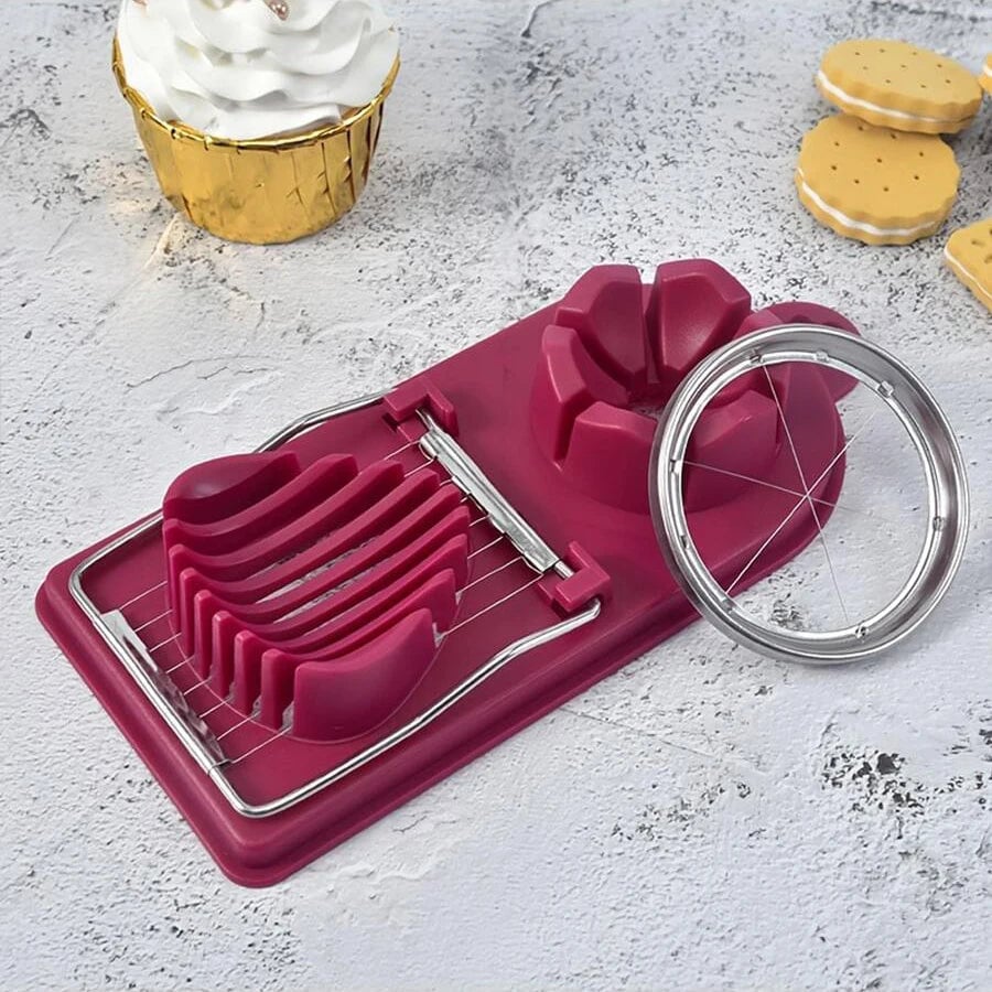 2-in-1 Stainless Steel Wire Egg Cutter PP Base Kitchen Tool
