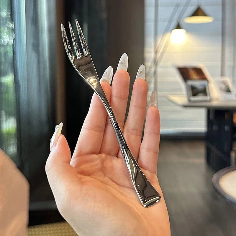 Stainless Steel Long Handle Dinner Forks Set - 4 Tine Korean Style
