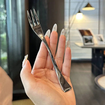 Stainless Steel Long Handle Dinner Forks Set - 4 Tine Korean Style