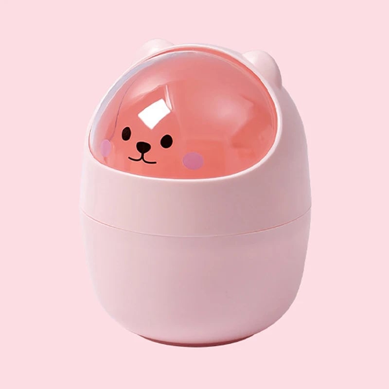 Desktop Wastebasket with Lid | Cartoon Storage Bin | Makeup Organizer