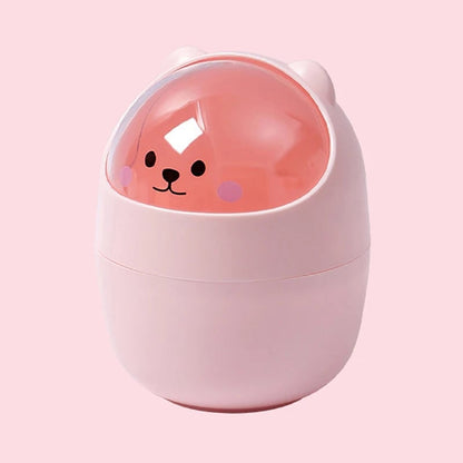 Desktop Wastebasket with Lid | Cartoon Storage Bin | Makeup Organizer