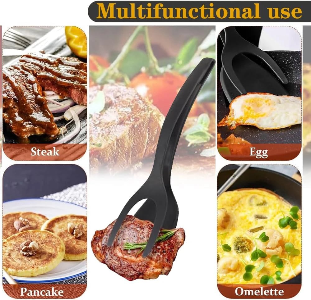 2-in-1 Nylon Grip Flip Spatula Tongs - Non-Stick Egg Flipper