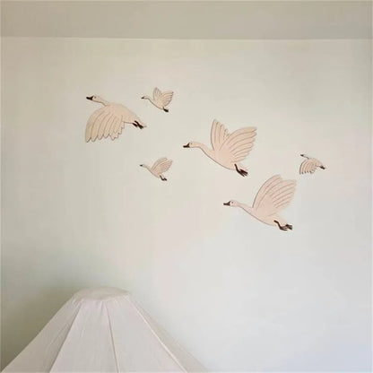 6pcs Scandinavian Wooden Flying Goose Wall Decor Stickers Nursery