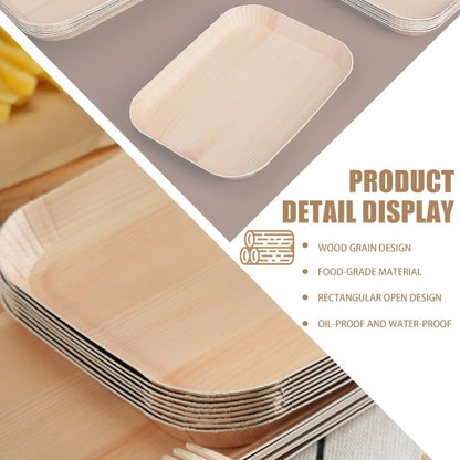 Rectangle Wood Paper Plates 10/20pcs Disposable Tableware Party Trays