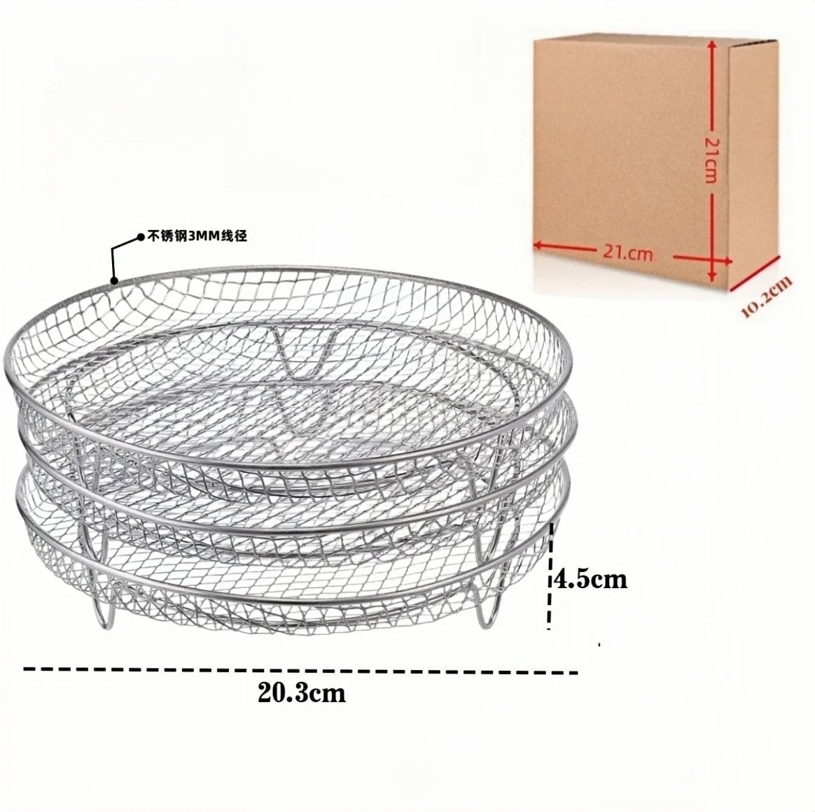 304 Stainless Steel 3-Tier Stackable Air Fryer Rack Basket