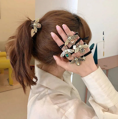 Crystal Rhinestone Hair Scrunchies - Elastic Retro Bee Design