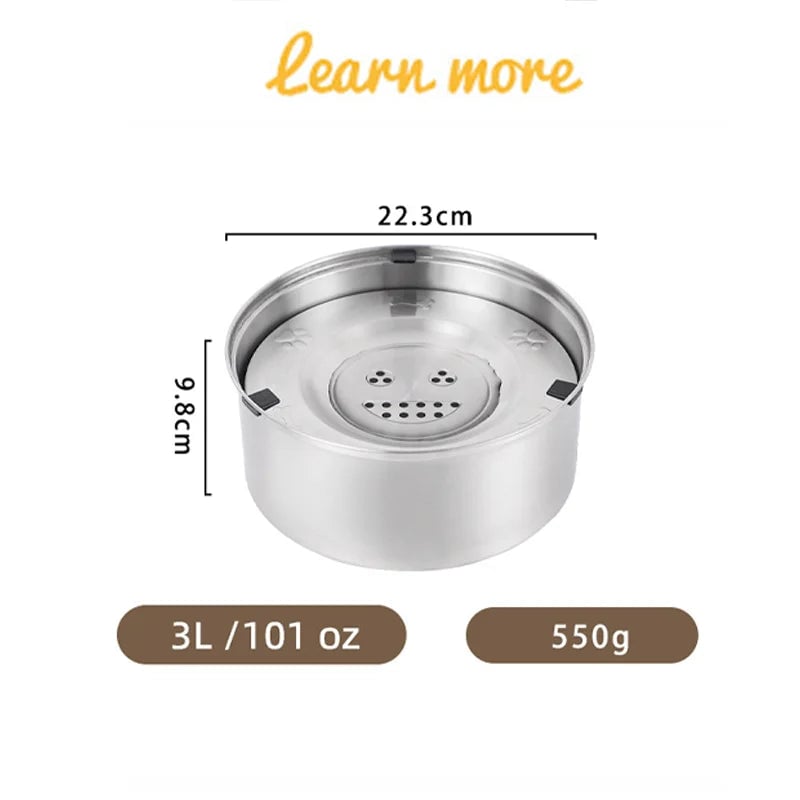 Stainless Steel No Spill Anti Splash Pet Water Bowl for Dogs Cats