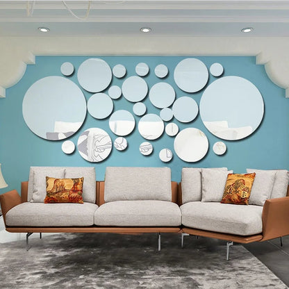 32Pcs 3D Round Acrylic Mirror Wall Stickers DIY Home Decor