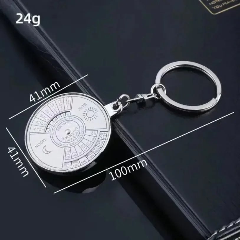 50-Year Perpetual Calendar Keychain - Silver Metal Alloy Multifunctional
