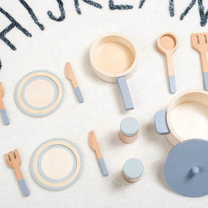 Wooden Play Kitchen Set with Pots,Pans & Food - Educational Role Play