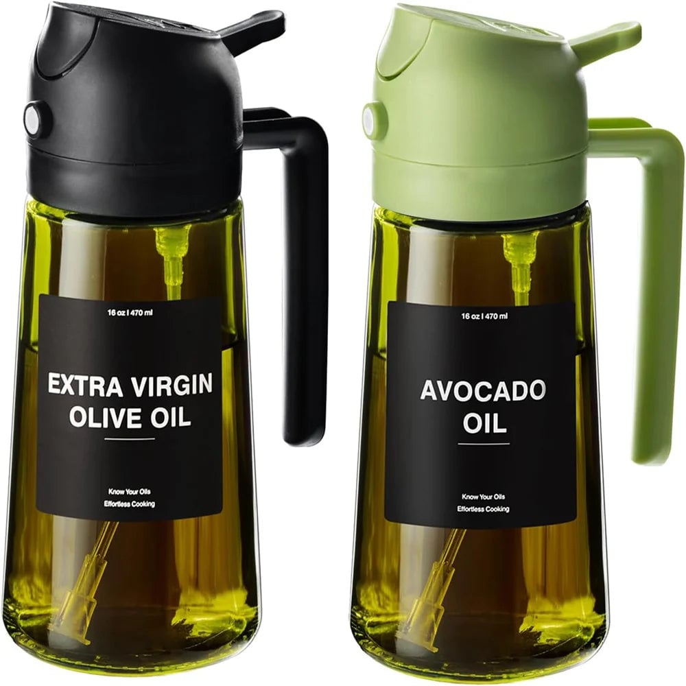 470ml Glass Oil Sprayer - 2-in-1 Olive Oil Dispenser & Spray Bottle