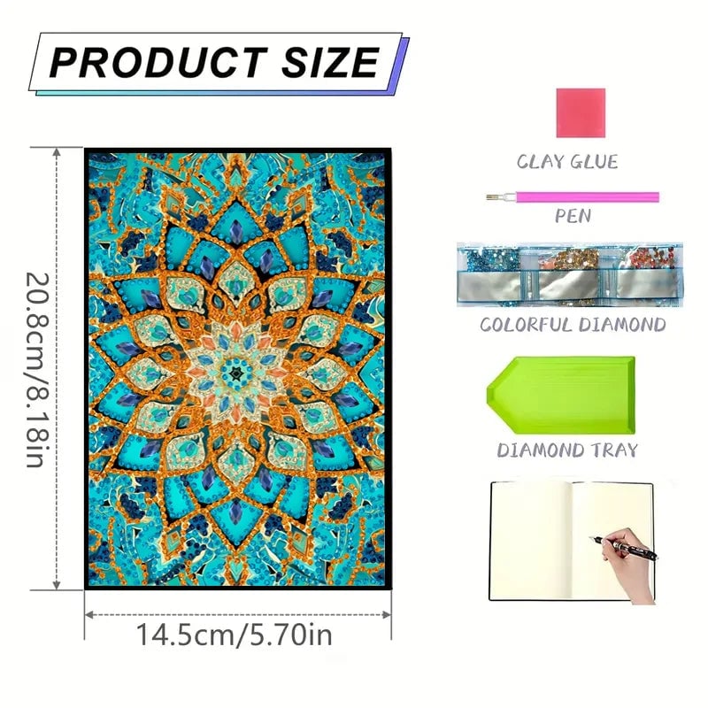 DIY Diamond Painting PU Leather Notebook - Mandala Flower Design Kit