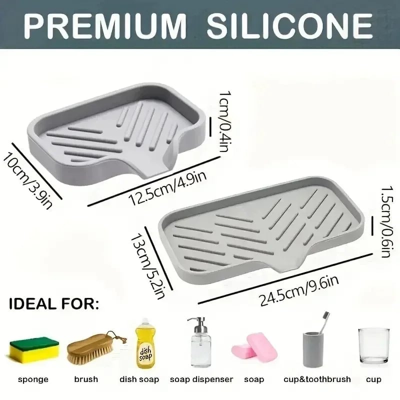Silicone Sink Caddy with Drain - Soap Sponge Storage Organizer