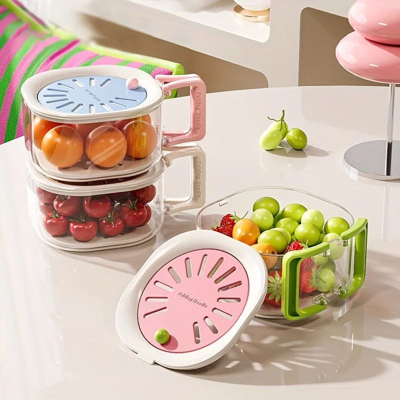 2-in-1 Double Layer Drain Basket with Foldable Handle - Fruit Strainer
