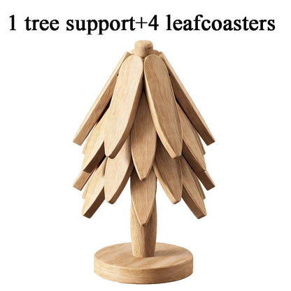 Tree Shape Wooden Trivet Set 4 Foldable Hot Dish Stands Heat Resistant