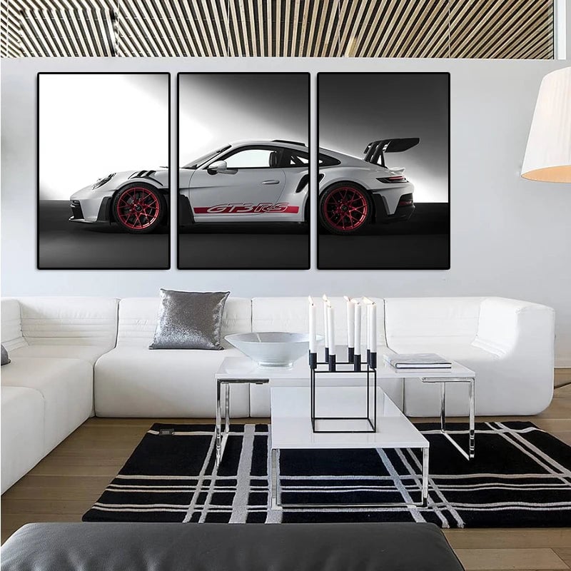 3Pcs Vintage Industrial GT3RS Canvas Wall Art Print Set Home Decor