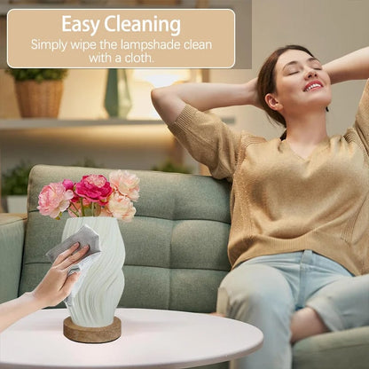 Adjustable LED Table Lamp Cream Wood Base 3 Color Temperatures