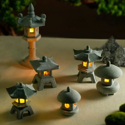 Sandstone Mini Pagoda Lantern - LED Garden Light Zen Landscape Statue