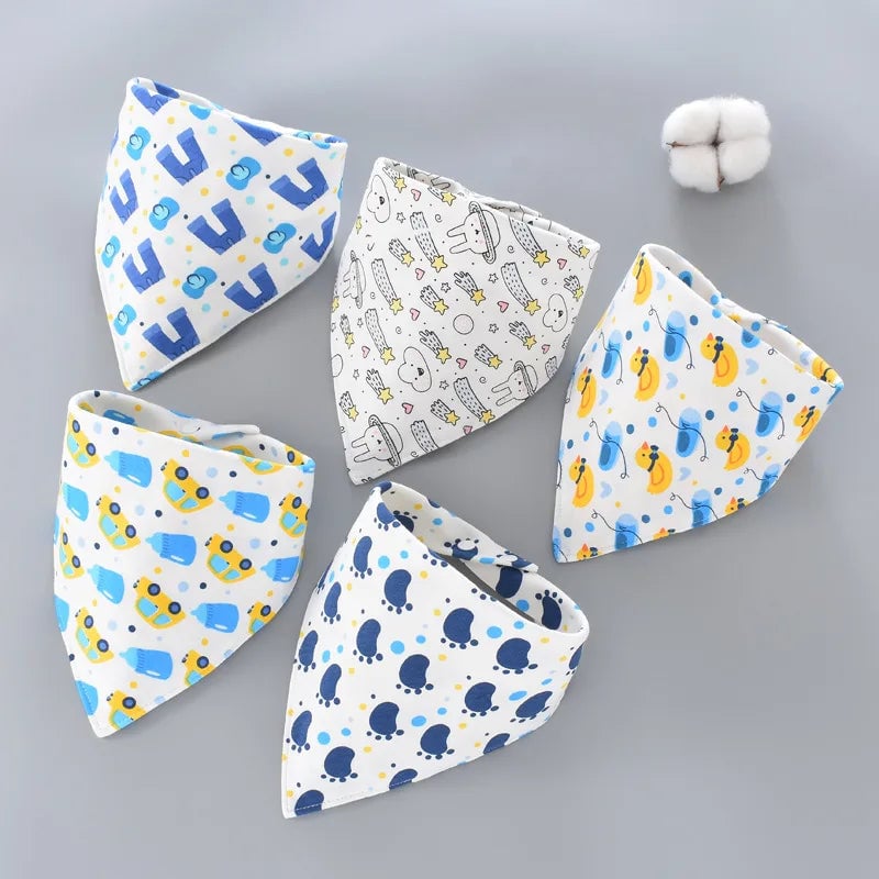 Cotton Triangle Bandana Bibs Set - Waterproof Baby Saliva Towels 5pc