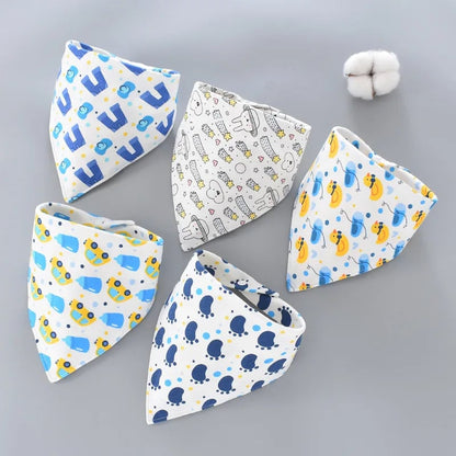Cotton Triangle Bandana Bibs Set - Waterproof Baby Saliva Towels 5pc