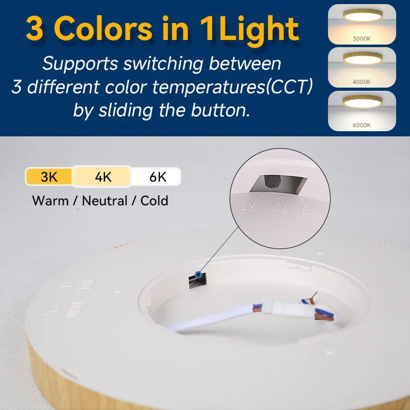 2.2cm Ultra Thin LED Ceiling Light Waterproof 3 Color Wood Grain