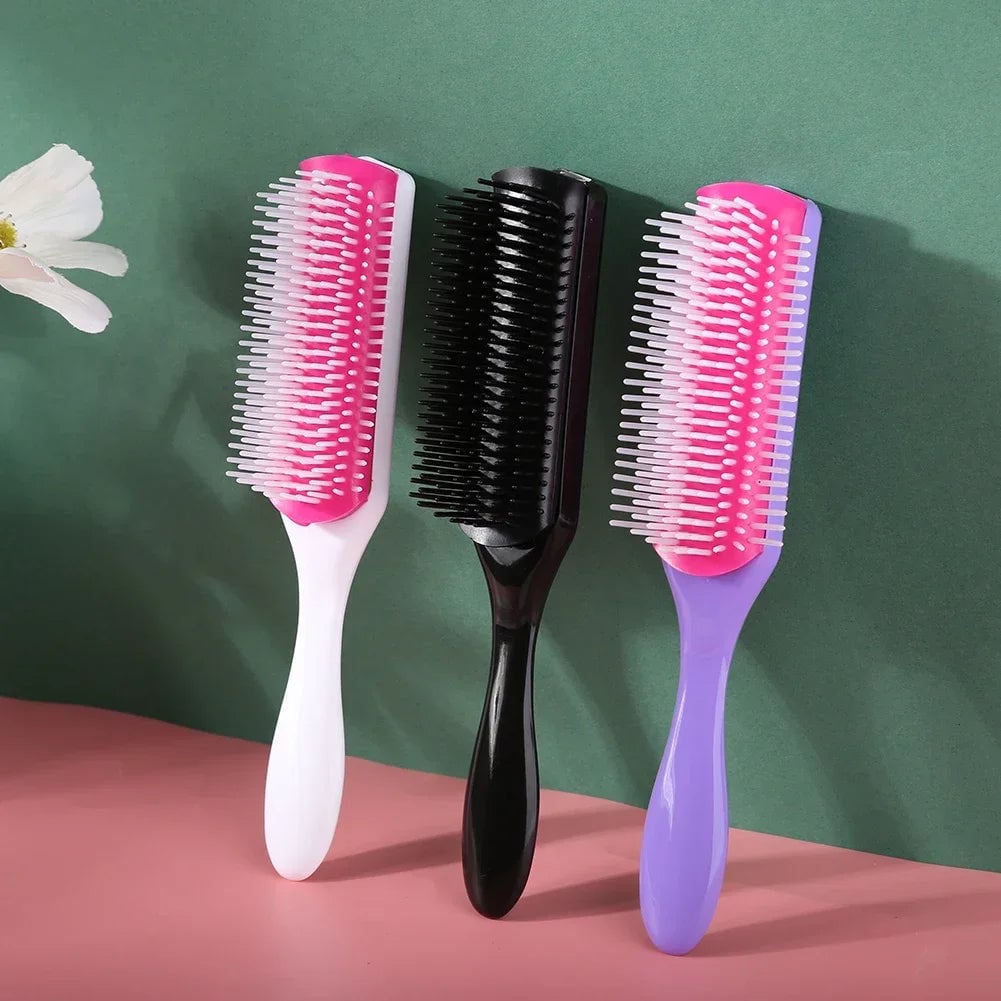 9 Rows Hair Brush Detangling Comb Scalp Massage Straight Curly Hair