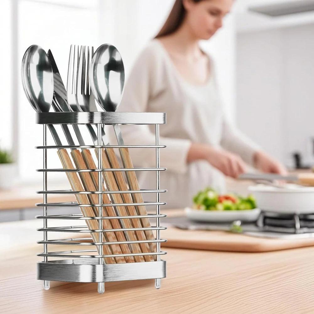 Stainless Steel Kitchen Utensil Holder - Counter Cutlery Organizer