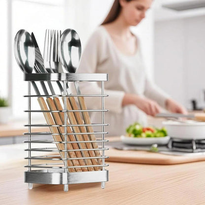 Stainless Steel Kitchen Utensil Holder - Counter Cutlery Organizer