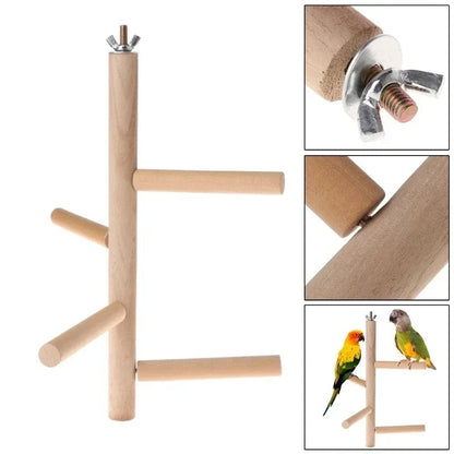 Wood Rotating Parrot Ladder Swing - Bird Exercise Toy Cage Accessory