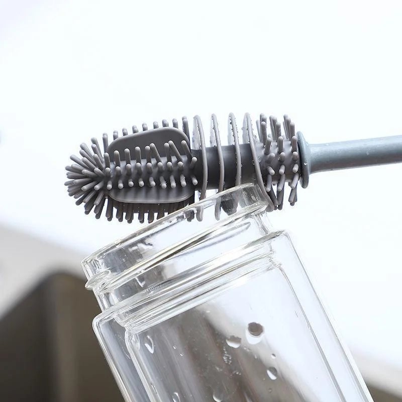 Long Handle Silicone Bottle Brush - Glass Cup Scrubber Kitchen Tool