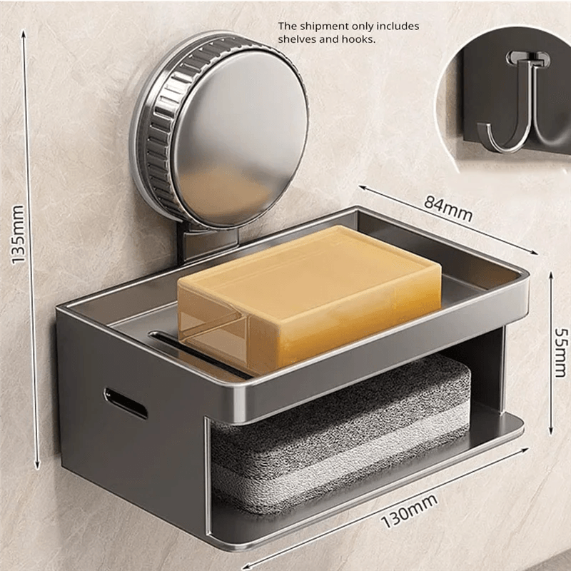 Wall-Mounted Aluminum Soap Dish with Suction Cup & Drain Rack