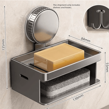 Wall-Mounted Aluminum Soap Dish with Suction Cup & Drain Rack