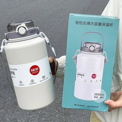 2000ml Stainless Steel Thermos Mug - Insulated Water Bottle Handle