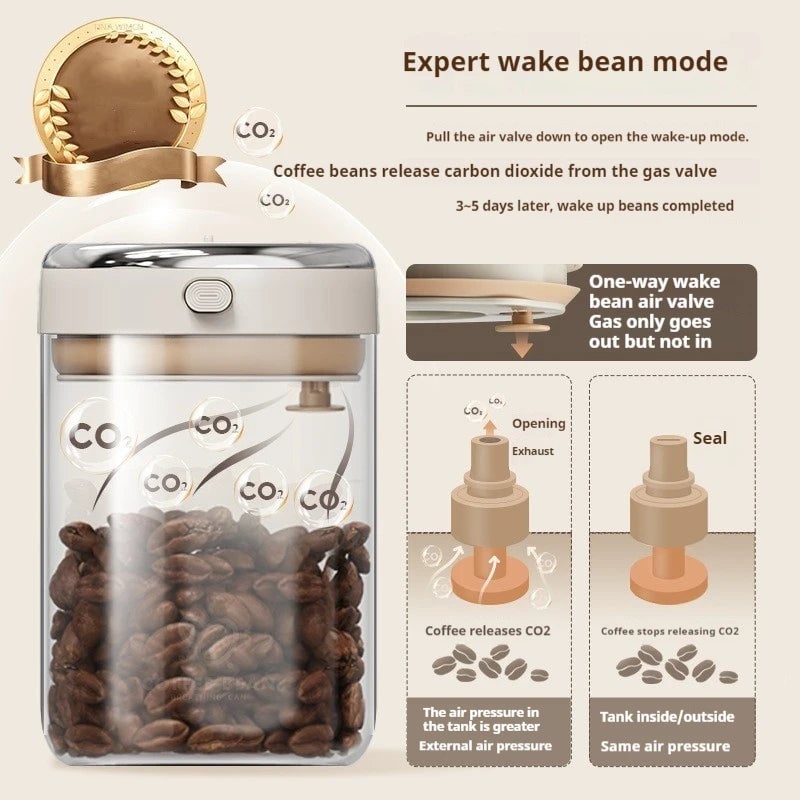 Vacuum Sealed Coffee Bean Storage Jar with Date Tracker & Valve