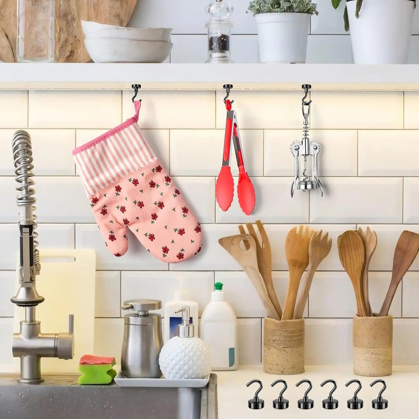 Heavy Duty Magnetic Hooks Black 4/6/8/12 Pack Home Office Hanging