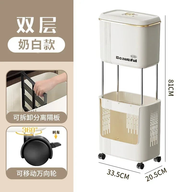 Large Capacity Kitchen Garbage Bin with Lid - Double Layer Odor Control
