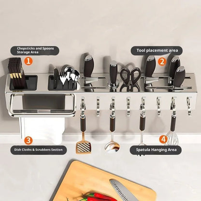 Wall Mount Stainless Steel Kitchen Knife Holder No Drill Storage