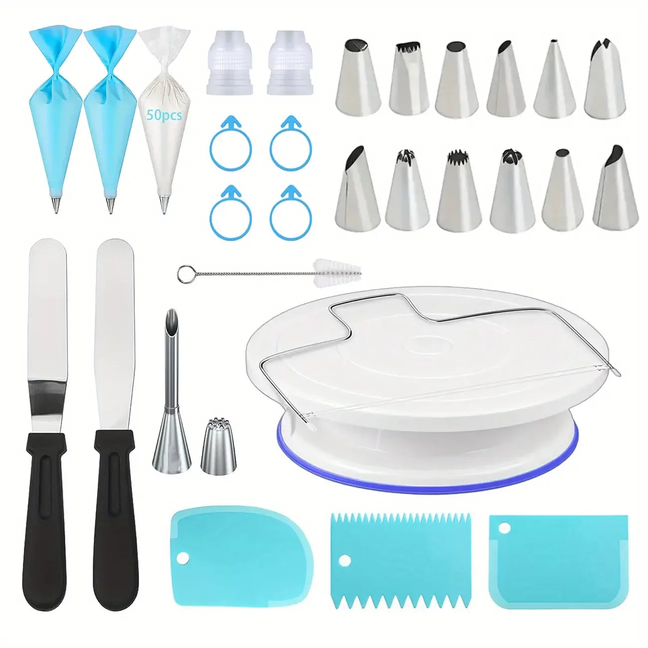 80PCS Cake Decorating Set Non-Slip Turntable 14 Piping Tips Tools