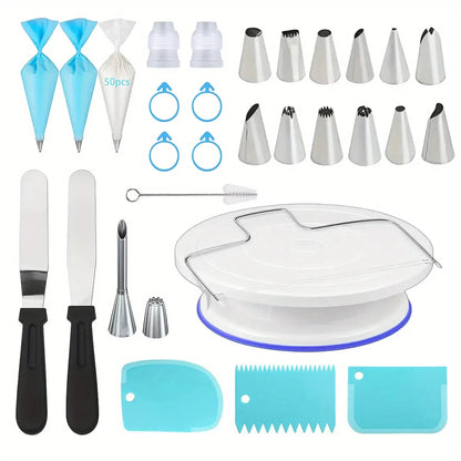 80PCS Cake Decorating Set Non-Slip Turntable 14 Piping Tips Tools