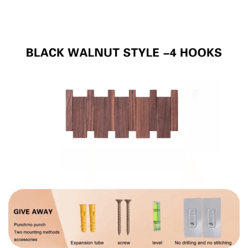 Wall Mounted Wood Coat Rack 8 Hooks Piano Key Shaped Entry Porch