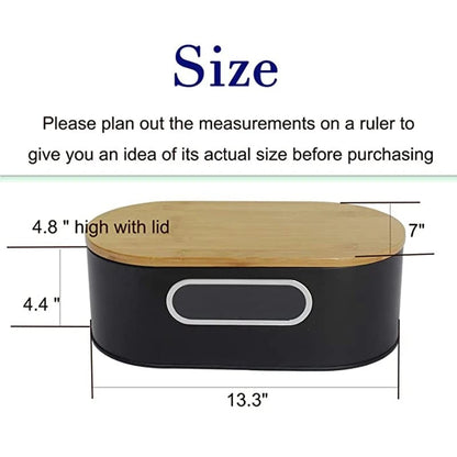 Large Black Bread Box with Bamboo Lid Cutting Board Kitchen Storage