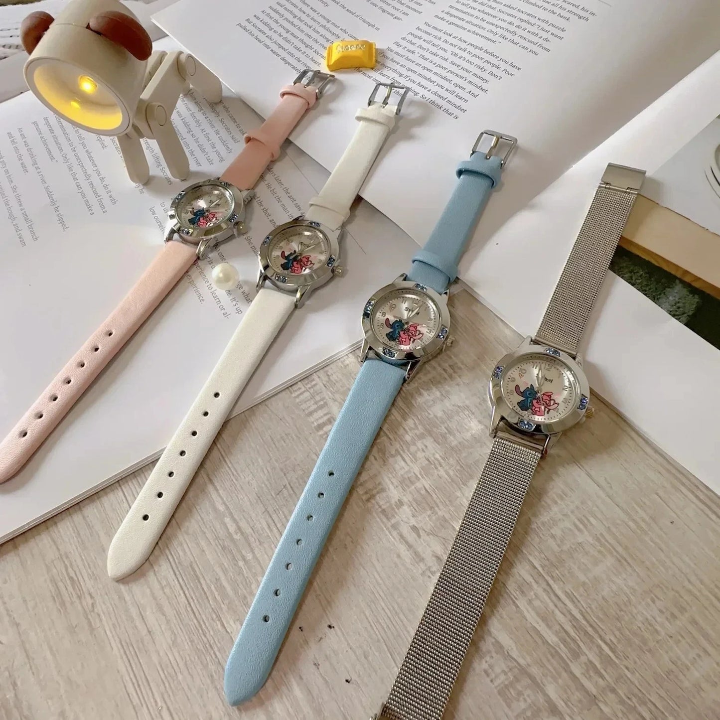 Disney Stitch Diamond Quartz Watch - Leather & Steel Band Women's Gift