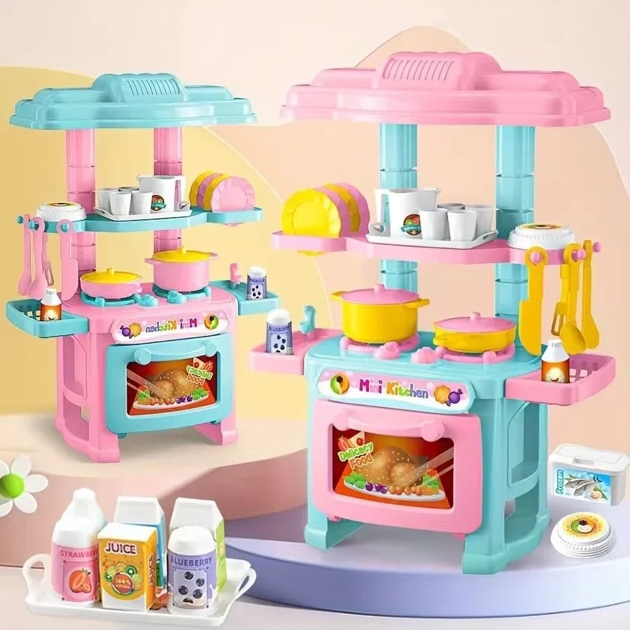 Mini Kitchen Counter Pretend Play Cooking Toy Set - Role Play Food