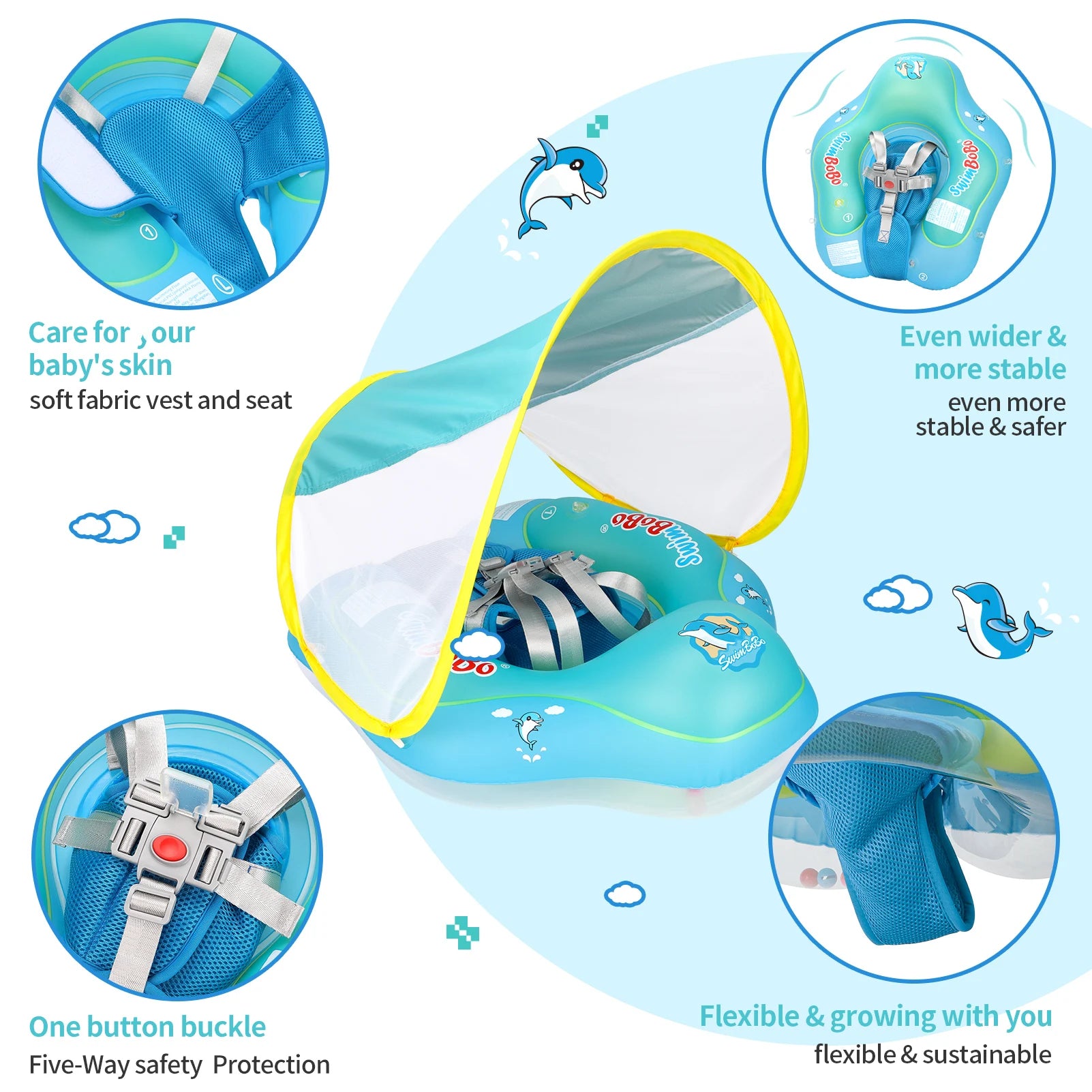 Inflatable Baby Swimming Ring Float with Sun Canopy - Infant Pool