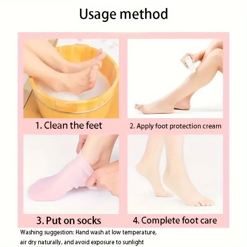 Silicone Gel Moisturizing Socks for Dry Cracked Feet - 2 Pack